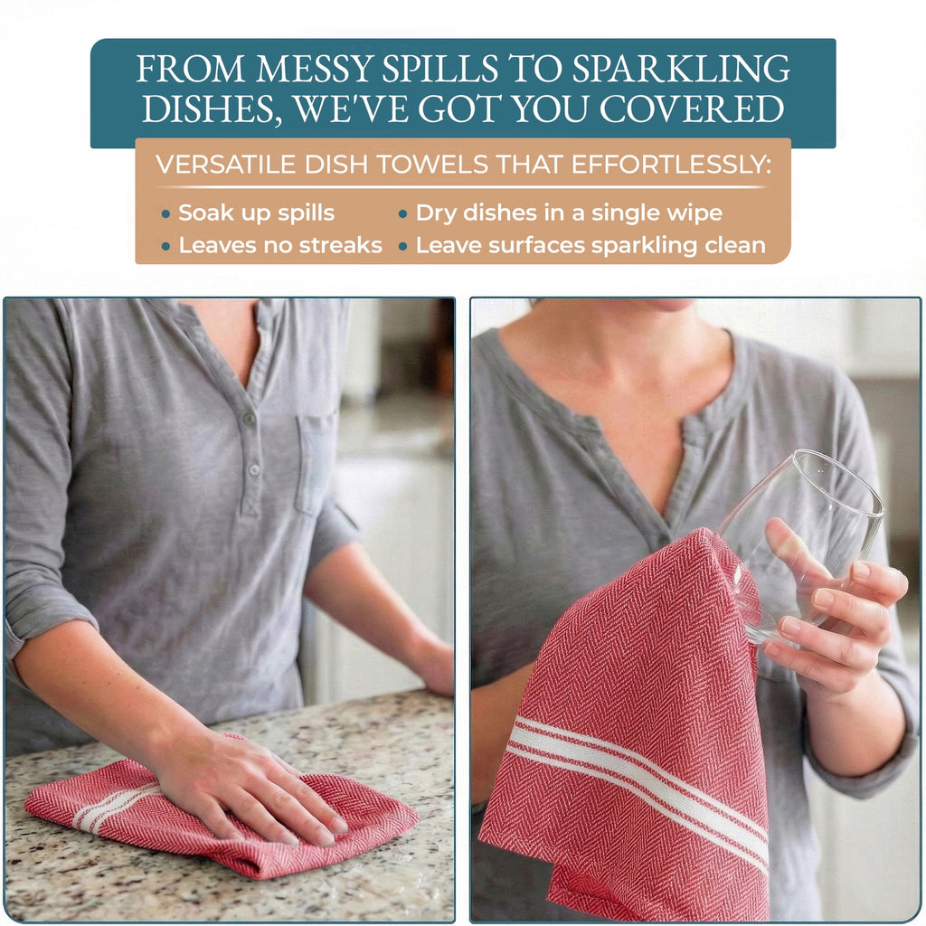 Kitchen Towels Set - 100% Pure Cotton Super Absorbent Hand Towel, Grey Tea Towels, Soft & Durable, Pack of 12 – 15”x25”, Grey Stripe