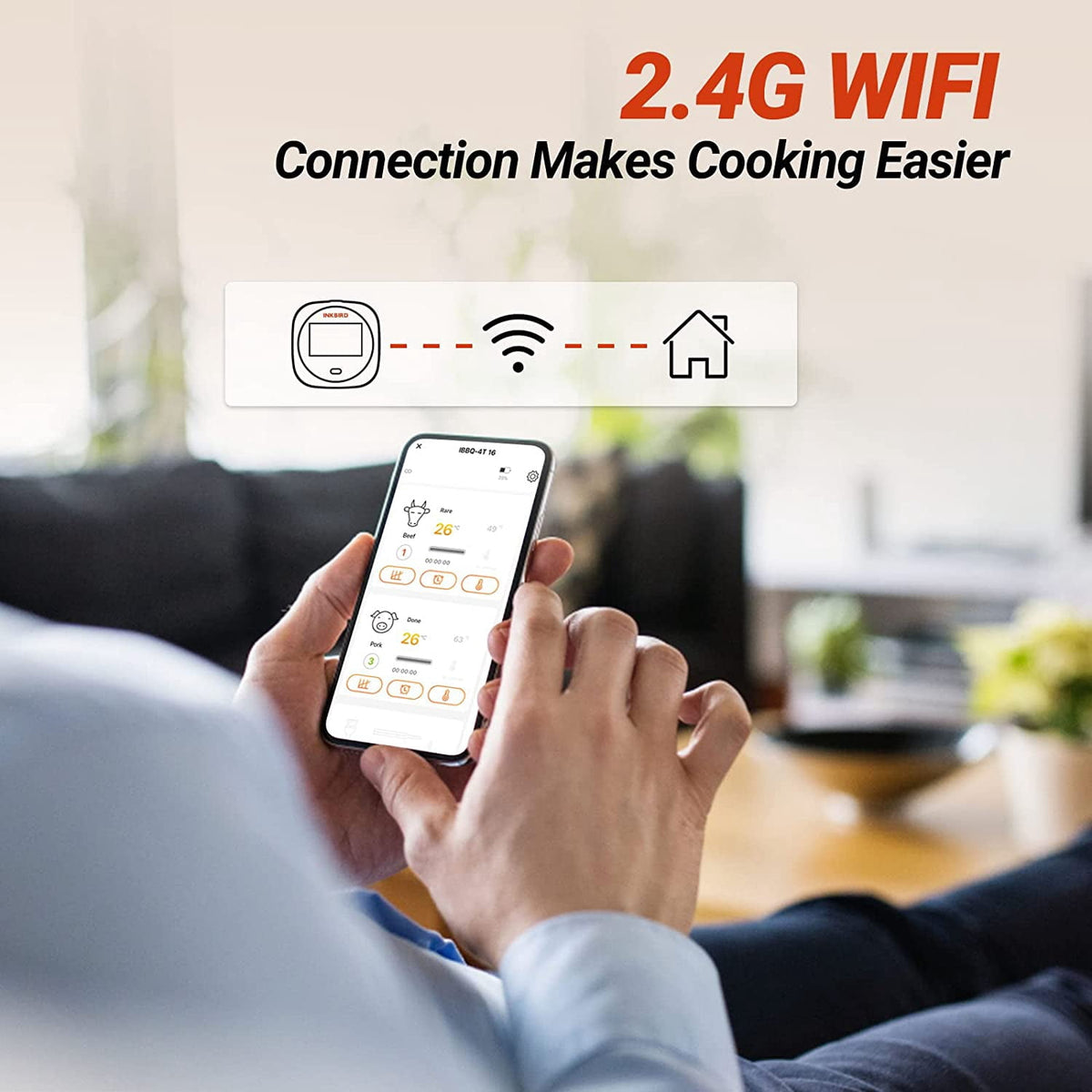 Inkbird WiFi&Bluetooth Meat Thermometer,4 Colored Probes Wireless BBQ GrillingThermometers for Barbecue ,Smoker,Oven | APP Calibration Temp Graph | Mobile Notification Timer Alarm