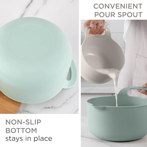 COOK WITH COLOR Mixing Bowls Set, 4-Piece Non-Slip Mixing Bowls with Pour Spouts & Handles, Black Speckled