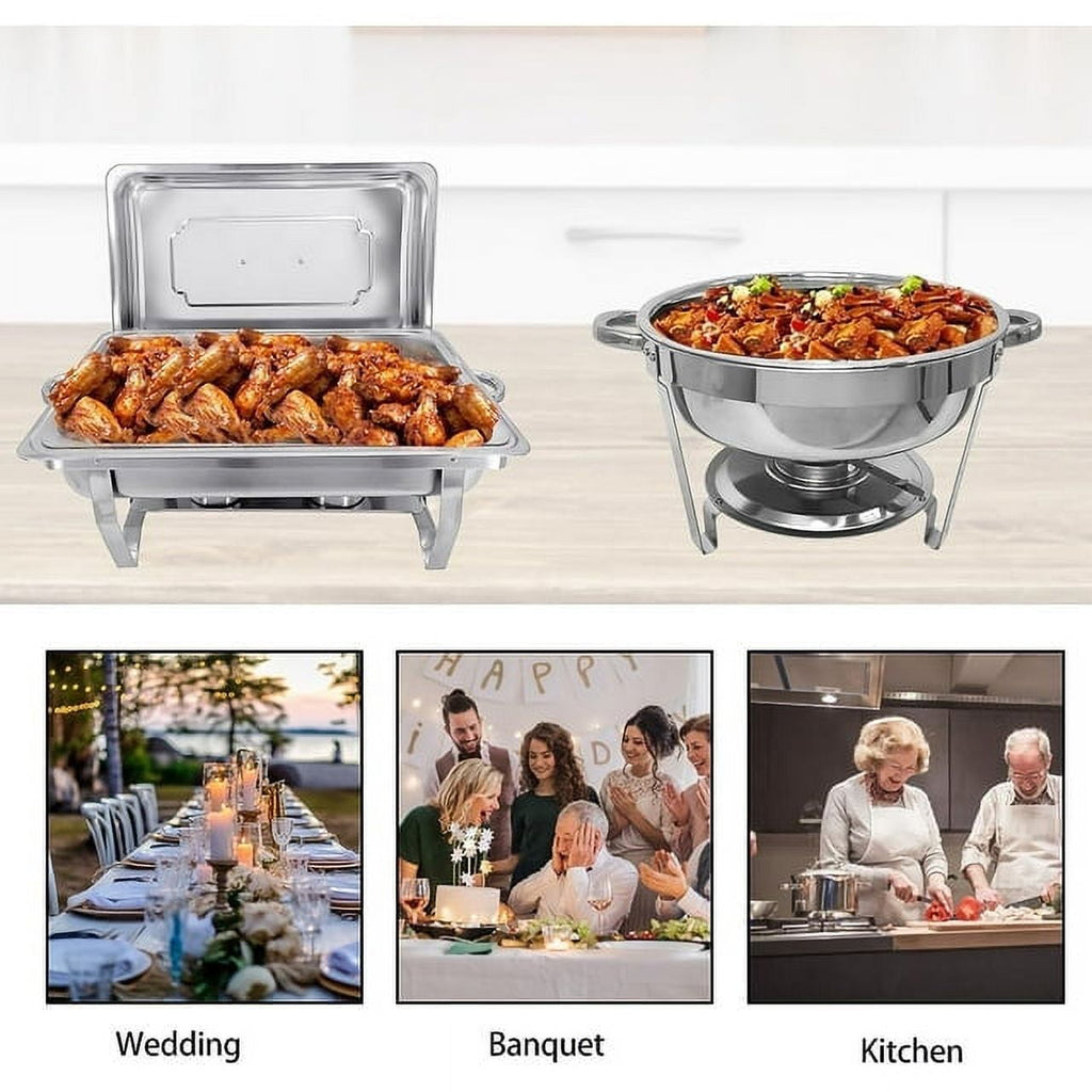Jacgood Chafing Dish Buffet Set 4 Pack 8QT Full Pan Stainless Steel Food Warmer Chafer Complete Set with Water Pan, Chafing Fuel Holder for Home Party, Buffets, Wedding, Banquet, Catering Events