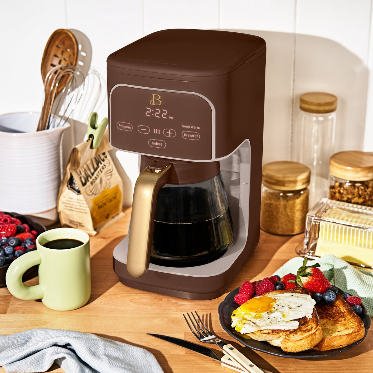 Beautiful by Drew Barrymore 12-Cup Programmable Coffee Maker, White Icing