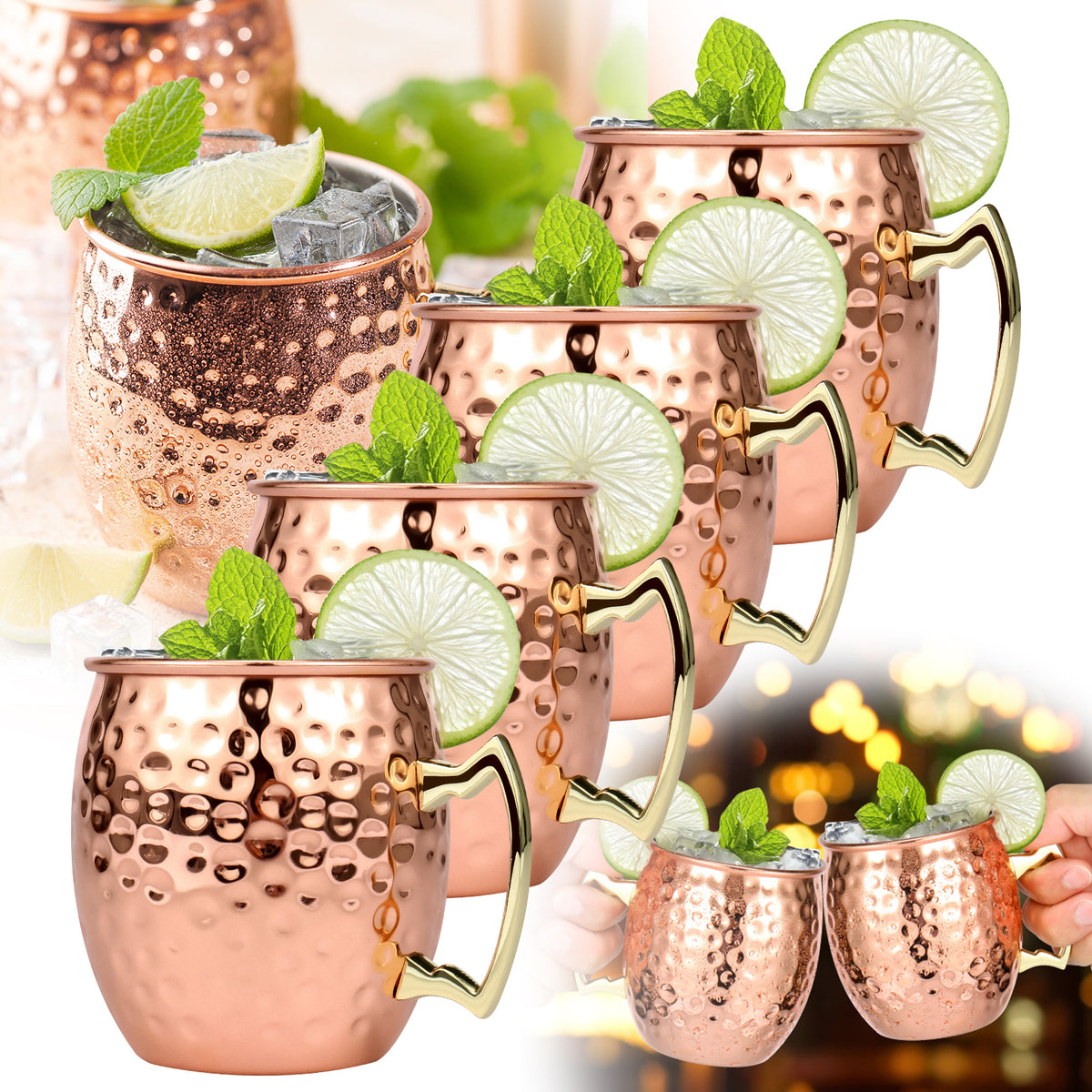 Jetcloudlive Moscow Mule Mugs Set of 2,16 oz Hammered Copper Cups with 304 Stainless Steel Lining and Gold Brass Handles,Perfect for Cold Drinks,Beer,Wine,Bars,Parties,Gifts