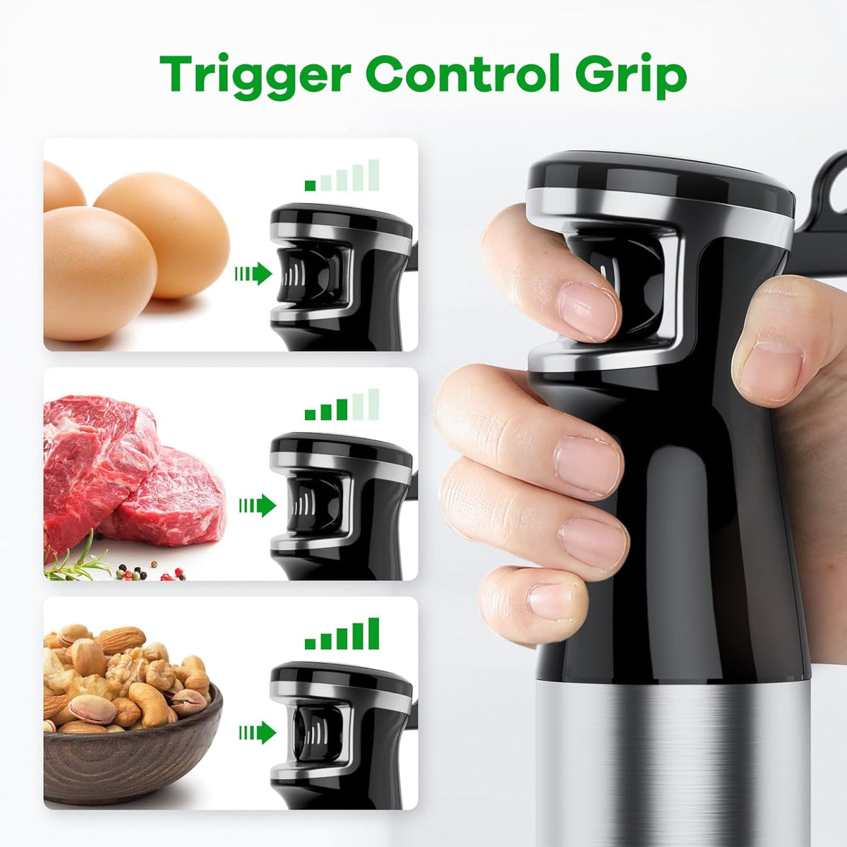 Bitrel Immersion Blender, 1100W 5-in-1 Multi-Speed Hand Blender with 21oz Beaker, Chopper, Whisk & Milk Frother, Ideal for Soup, Baby Food, Sauces, Smoothies & Purees