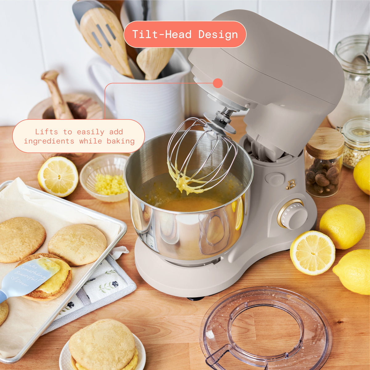 Beautiful 3.5 Qt Stand Mixer with Flat Beater, Dough Hook, Balloon Whisk, Chocolate by Drew Barrymore