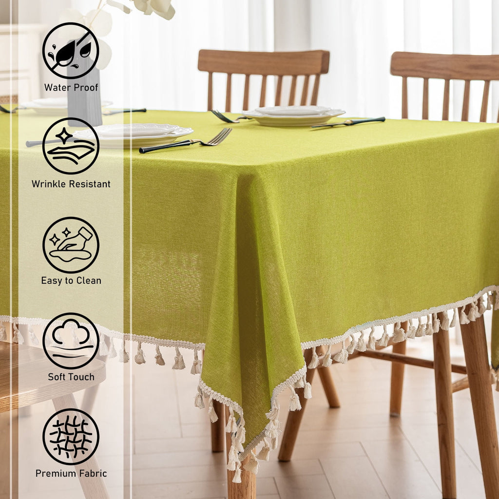 Soulgenix Tablecloth, 55"*70" Rectangle Table Cloth with Tassel, Table Cover for Dining, Party, Home, Fits Tables 30"×45" (4-6 seats), Beige
