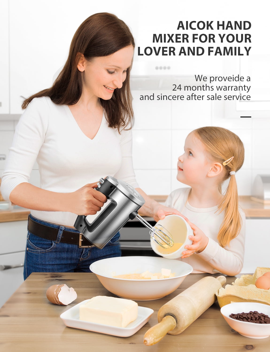 Hand Mixer with Storage Box, 5 Speeds and Turbo, FOHERE Electric Egg Beater with 6 Accessories