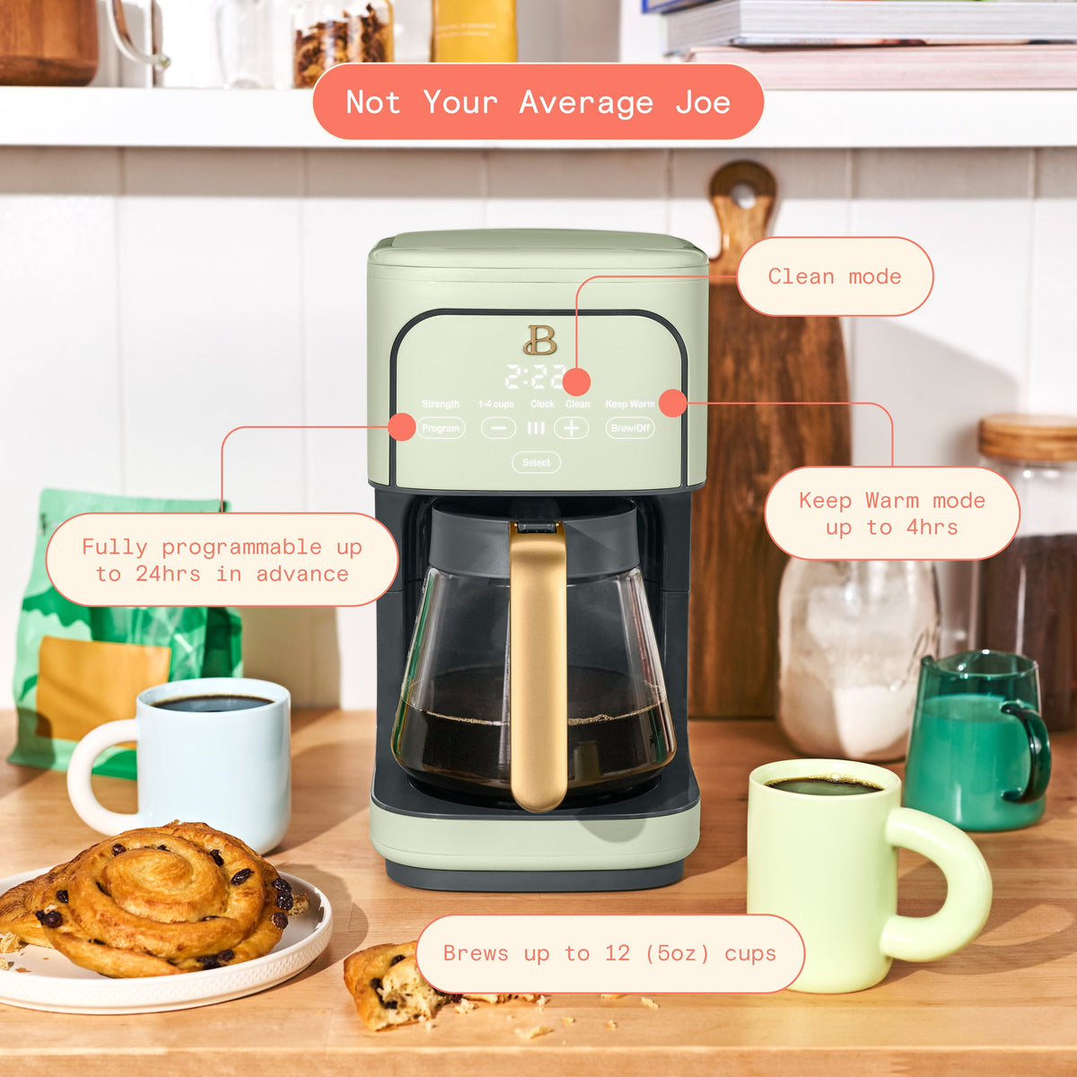 Beautiful by Drew Barrymore 12-Cup Programmable Coffee Maker, White Icing