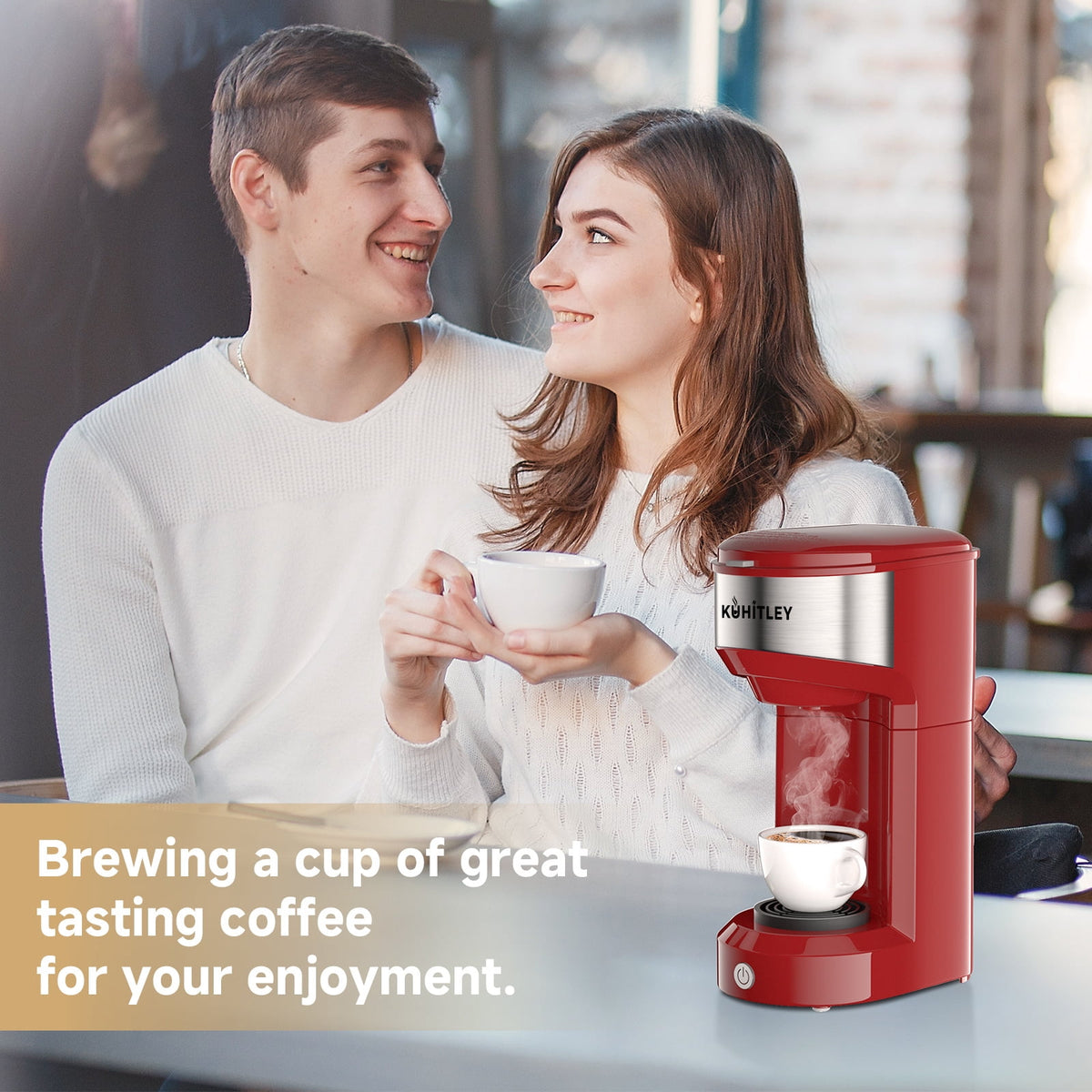 MINI Single Serve Coffee Maker,Instant Coffee Maker One Cup for K Cup & Ground Coffee,Portable Capsule Coffee Machine with 6 to 14oz Reservoir,90 Seconds Fast Brewing and One Button Operation