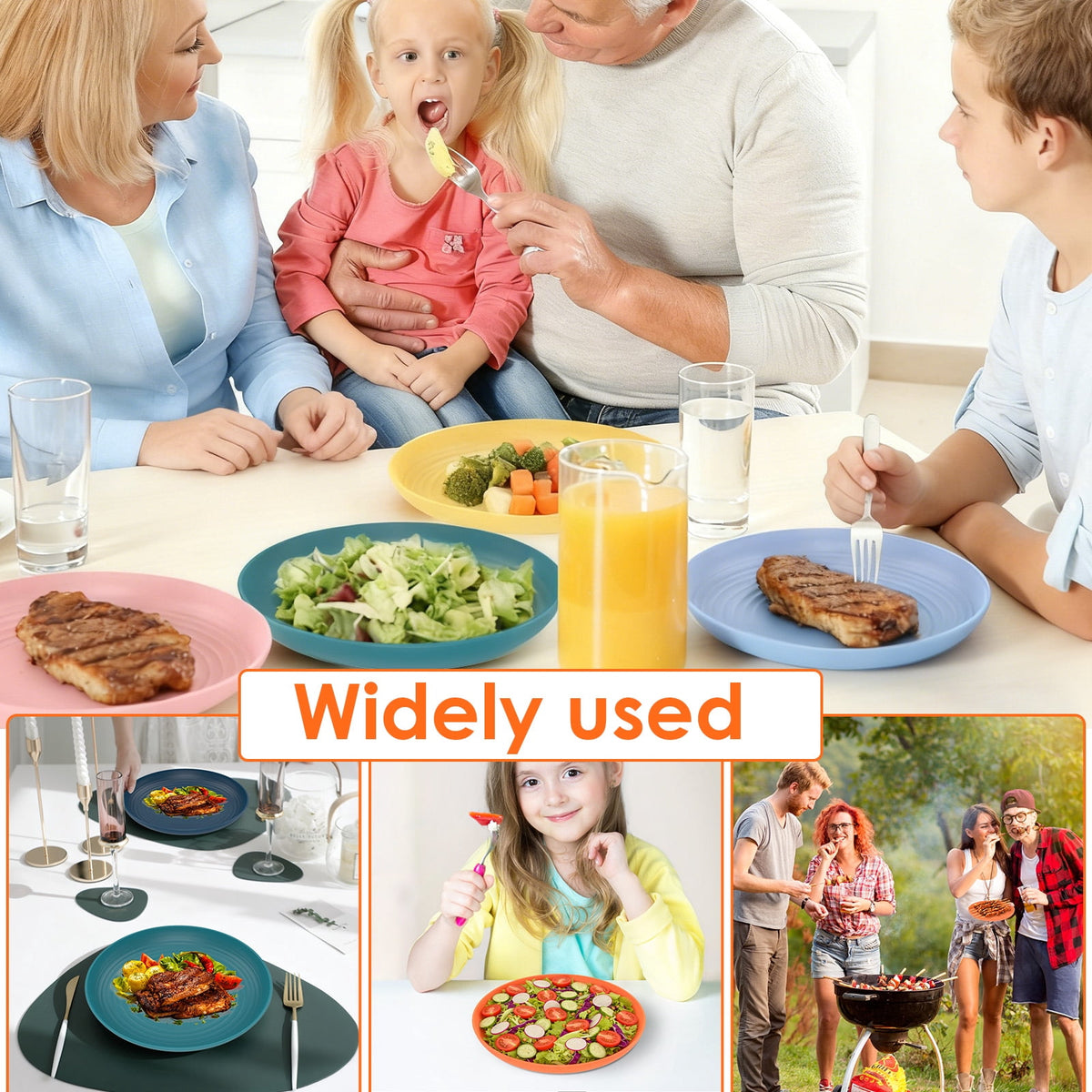 Evjurcn 6Pcs Divided Dinner Plates 3 Compartment Unbreakable Dinner Diet Plates Stackable Portion Control Dish Reusable Divider Plates Microwave Dishwasher Safe for Kids Adults Seniors