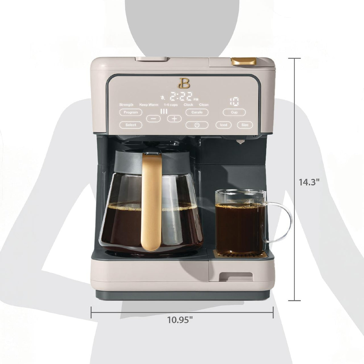 Beautiful by Drew Barrymore Multi-Brew 12-Cup Programmable Drip & Single-Serve Coffee Maker, White Icing