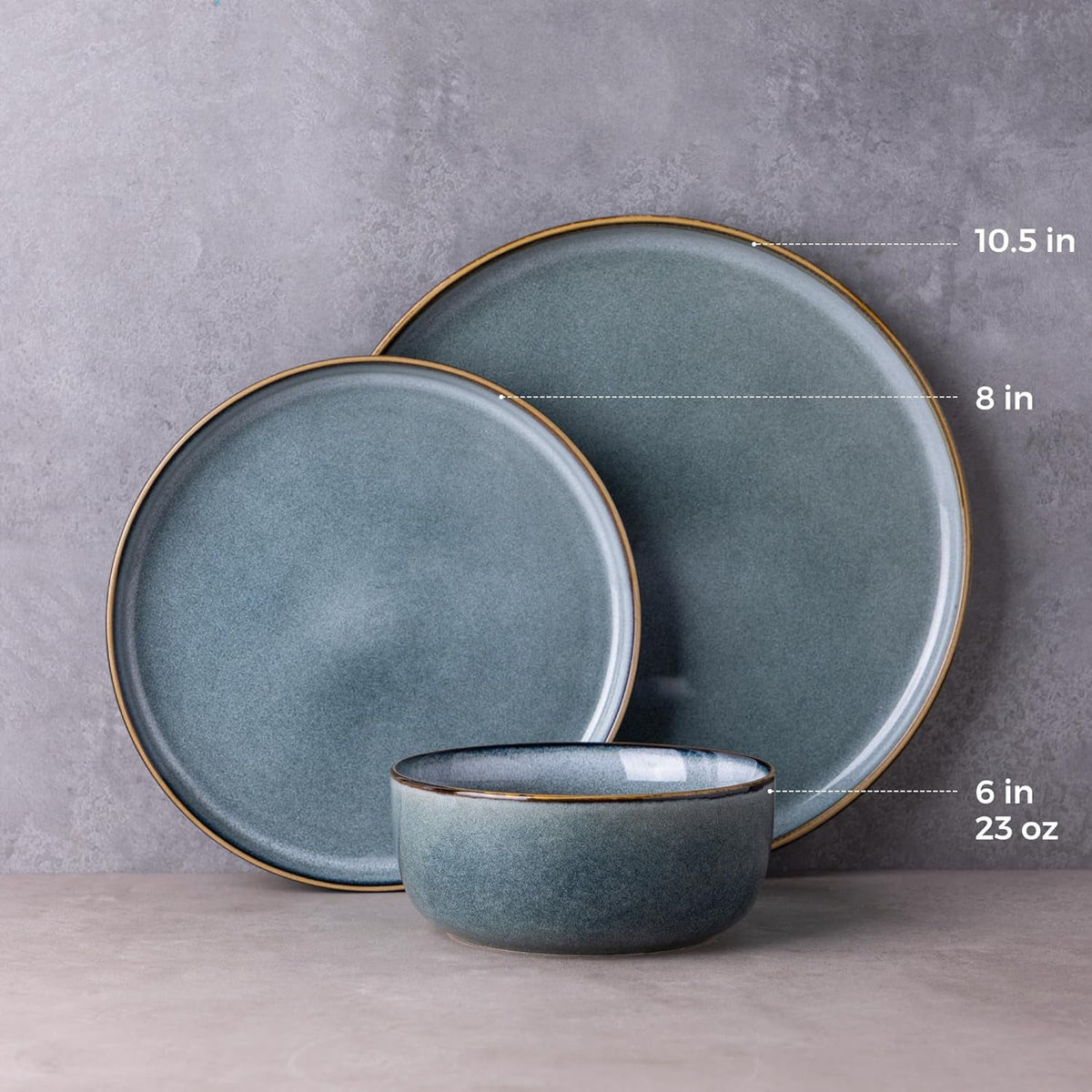 AmorArc Ceramic Dinnerware Sets for 4, 12 Pieces Stoneware Plates and Bowls Sets, Reactive Glaze Dishes -Scratch Resistant, Dishwasher&Microwave Safe, Space Blue (Service for 4)