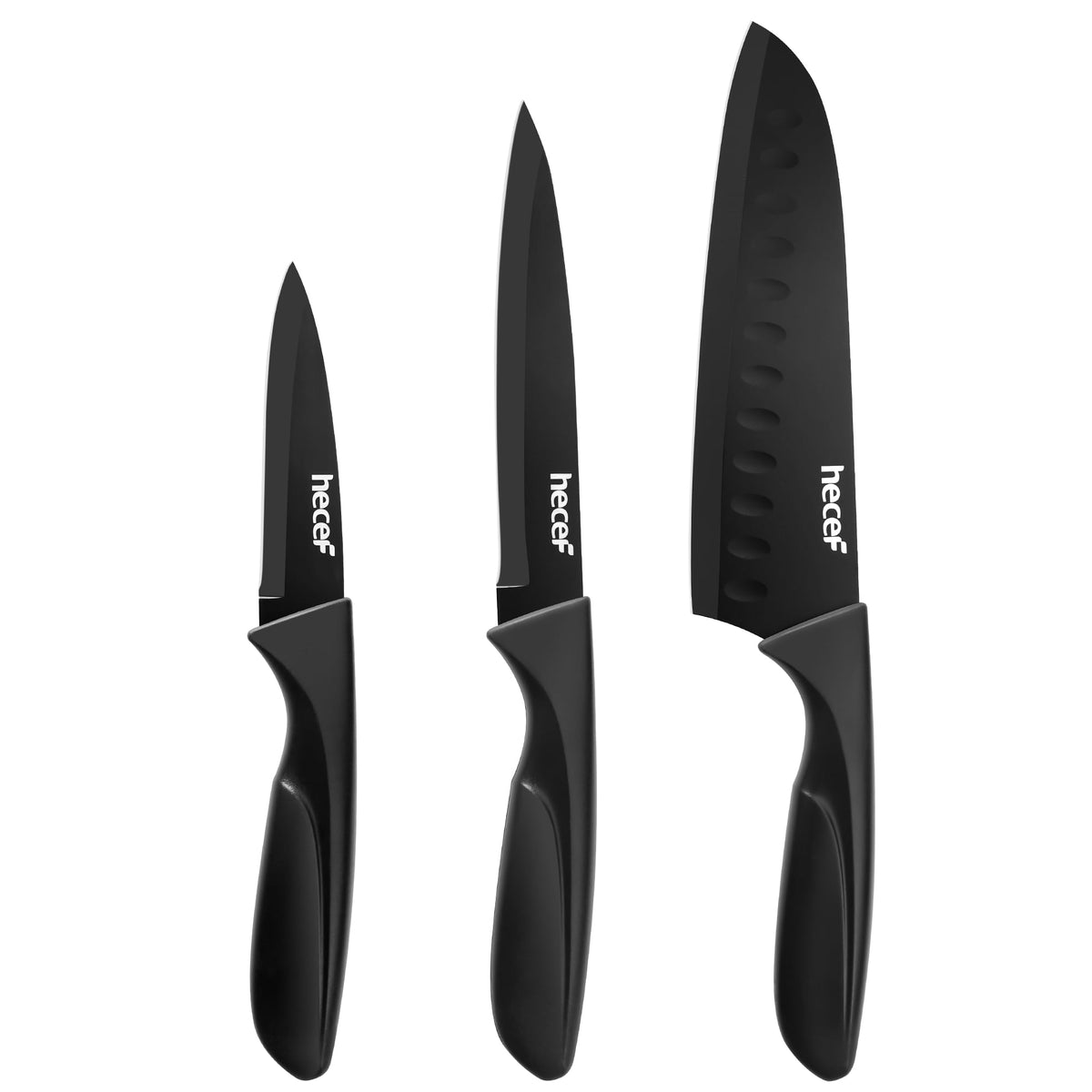 Hecef 3-Piece Kitchen Knife Set Chef, Santoku and Paring Knives, Ultra Sharp, Rust-Resistant