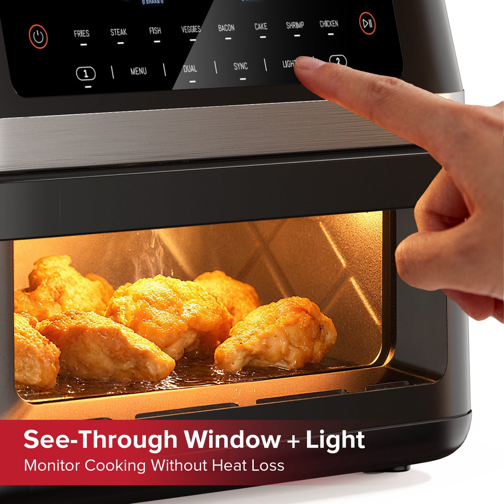 HoninJoy 12 QT Large Dual Basket Air Fryer, With Visible Cooking Window( 50PCS Air Fryer Liners Included)-New