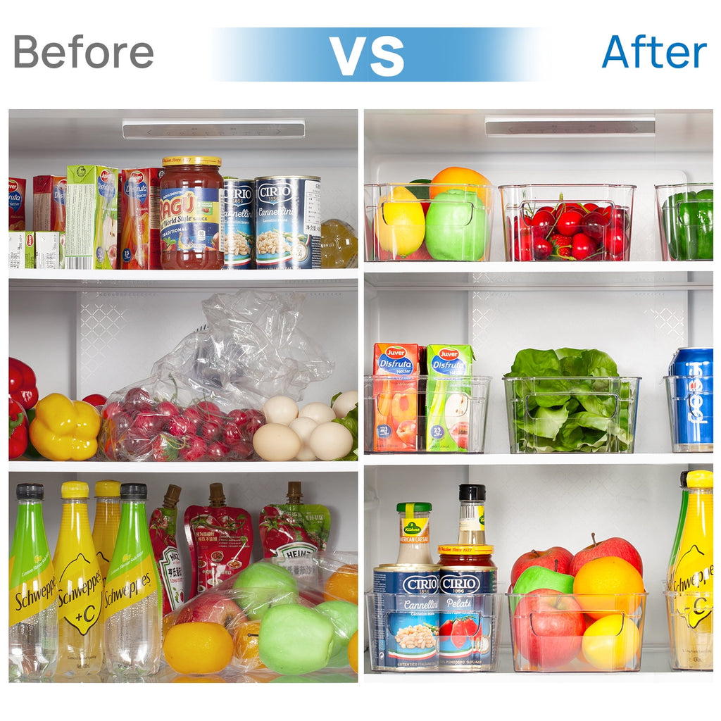 Sindcom Set of 10 Fridge Organizer, Refrigerator Organizing Bins with Handles, BPA-Free Clear Plastic Fridge Storage Containers