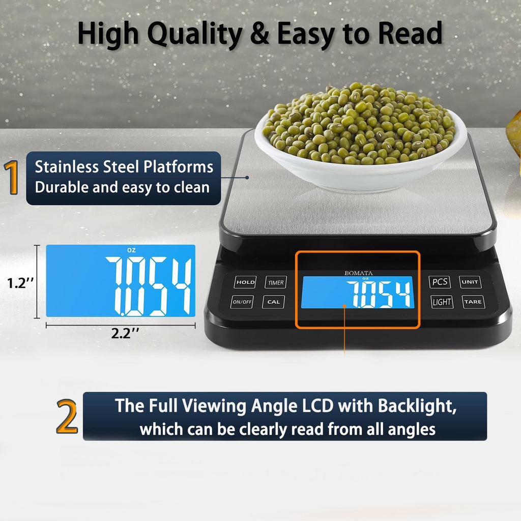 ZOWWKLLY Digital Food Kitchen Scale, Gram Scale 0.1g/0.001oz Accuracy,5kg/11lb Stainless Steel with 9 Units, Tare Function& LCD Display, USB Rechargeable & Battery Powered, Espresso, Baking, Cooking