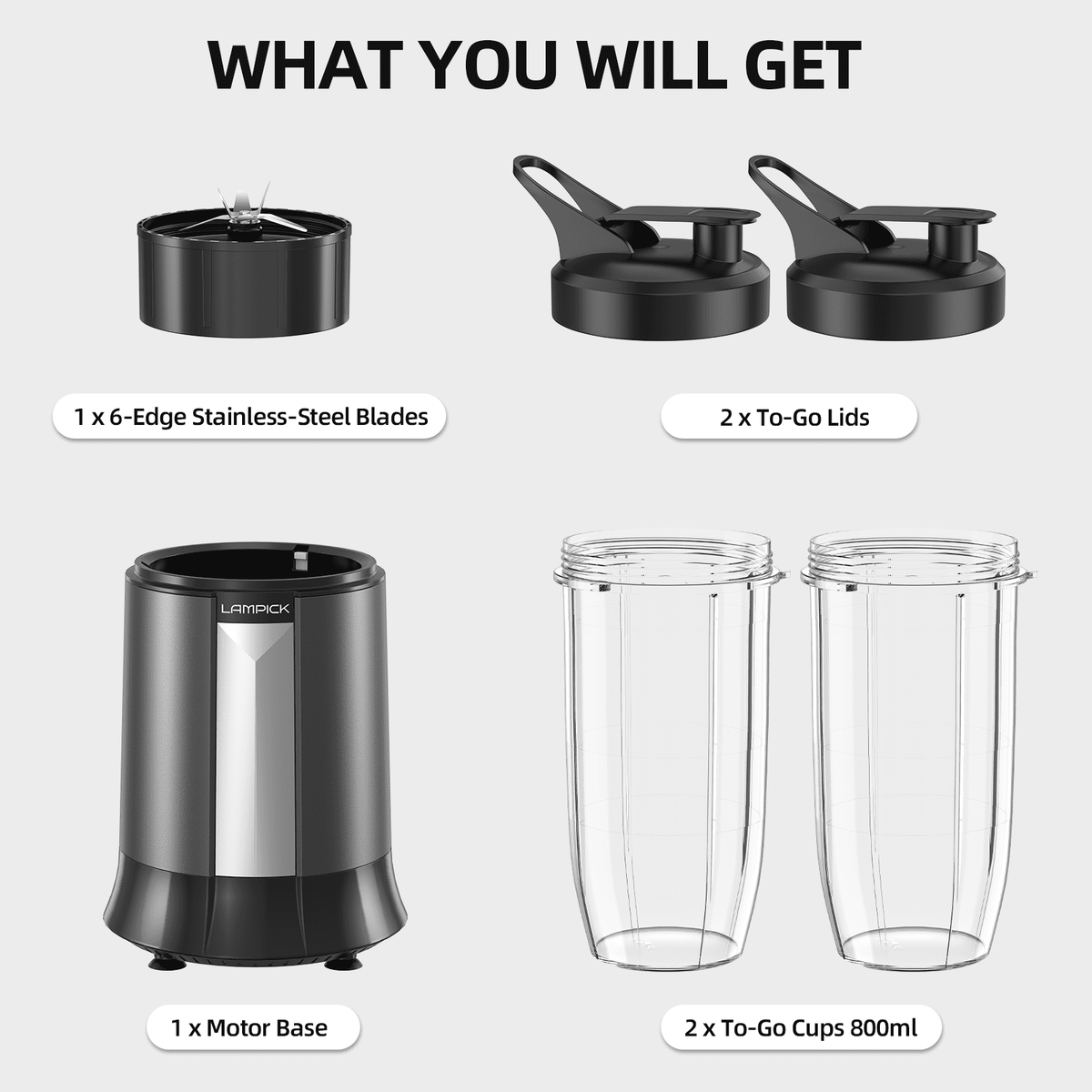 Smoothie Blender for Shakes and Smoothies, Blenders for Kitchen, Protein Drinks, Personal Blender with 2 * 22Oz Smoothie Cups with Lids