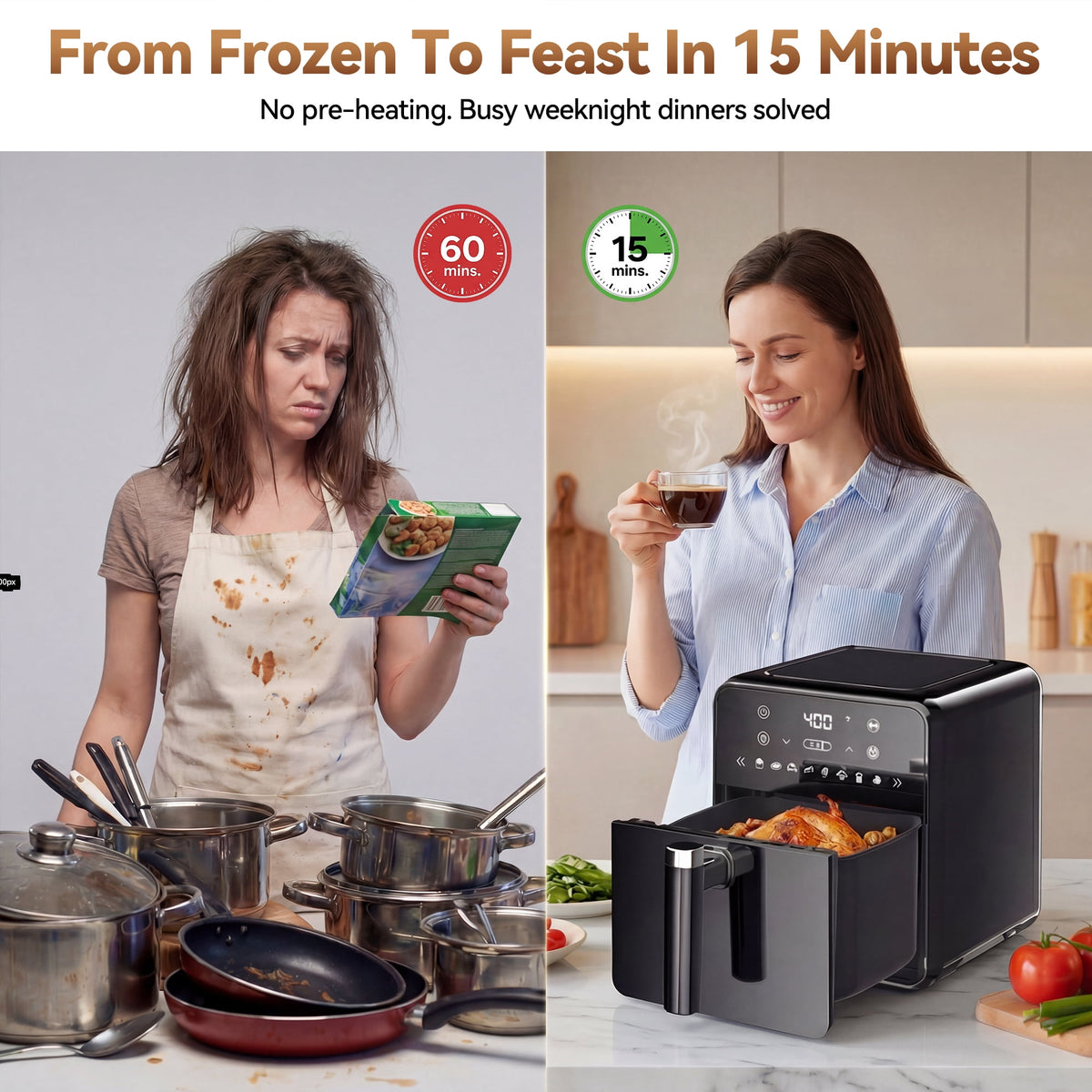 4QT Air Fryer with 8 Cooking Presets, Air Fry, Roast, Bake, Reheat, Dehydrate, Flip Reminder, 1200W, 140-400°F, Compact Design