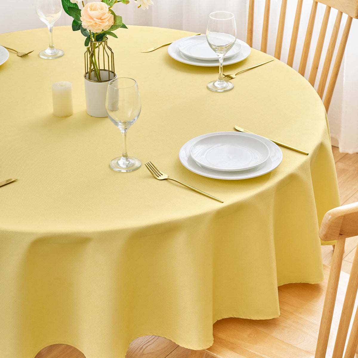 Inosoo Faux Linen Textured Rectangle Tablecloth - 60 x 84 inch Waterproof & Machine Washable Linen-Look Cloth Table Cover, White
