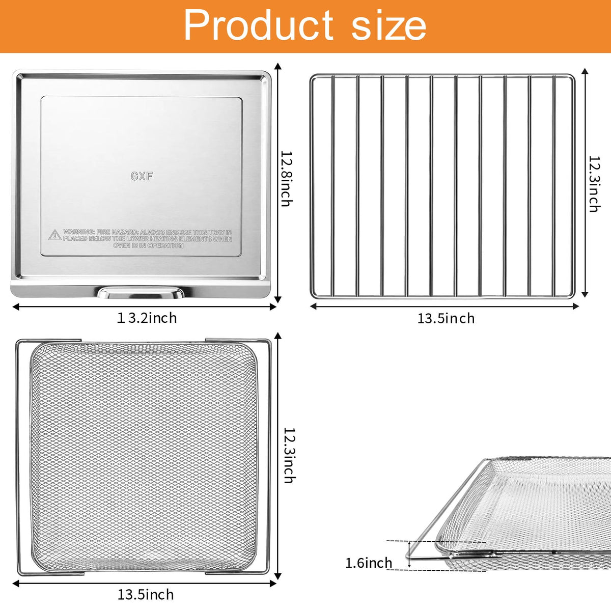 Air Fryer Replacement Parts for Ninja Flip Toaster Oven & Air Fryer SP151, 13.8''× 10.6'' Air Fryer Accessories Basket Grill Rack Crumb Tray Drip Pan