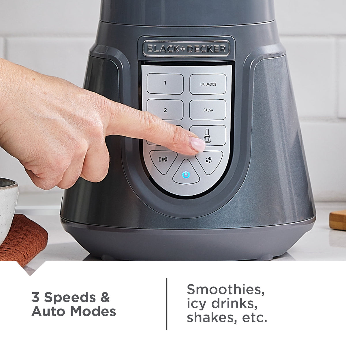 BLACK+DECKER Quiet Blender, 48 oz Glass Jar + 24 oz Personal Jar, 1000W, 3 Speeds