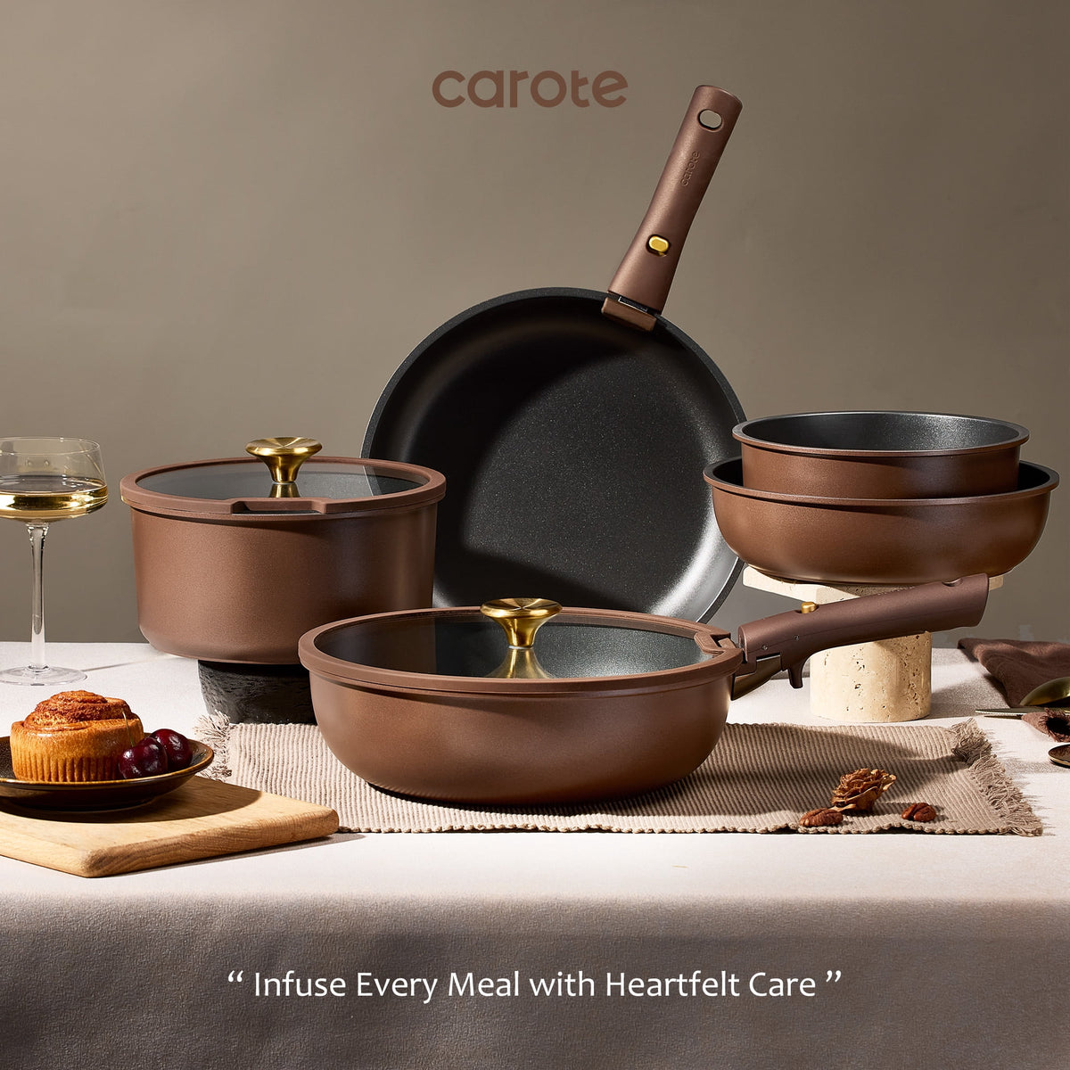 CAROTE 20 Pcs Nonstick Cookware Sets, Pots and Pans Set with Detachable Handles, Oven Safe, Induction Cookware, Stackable Kitchen Cooking Set, Ultra Violet