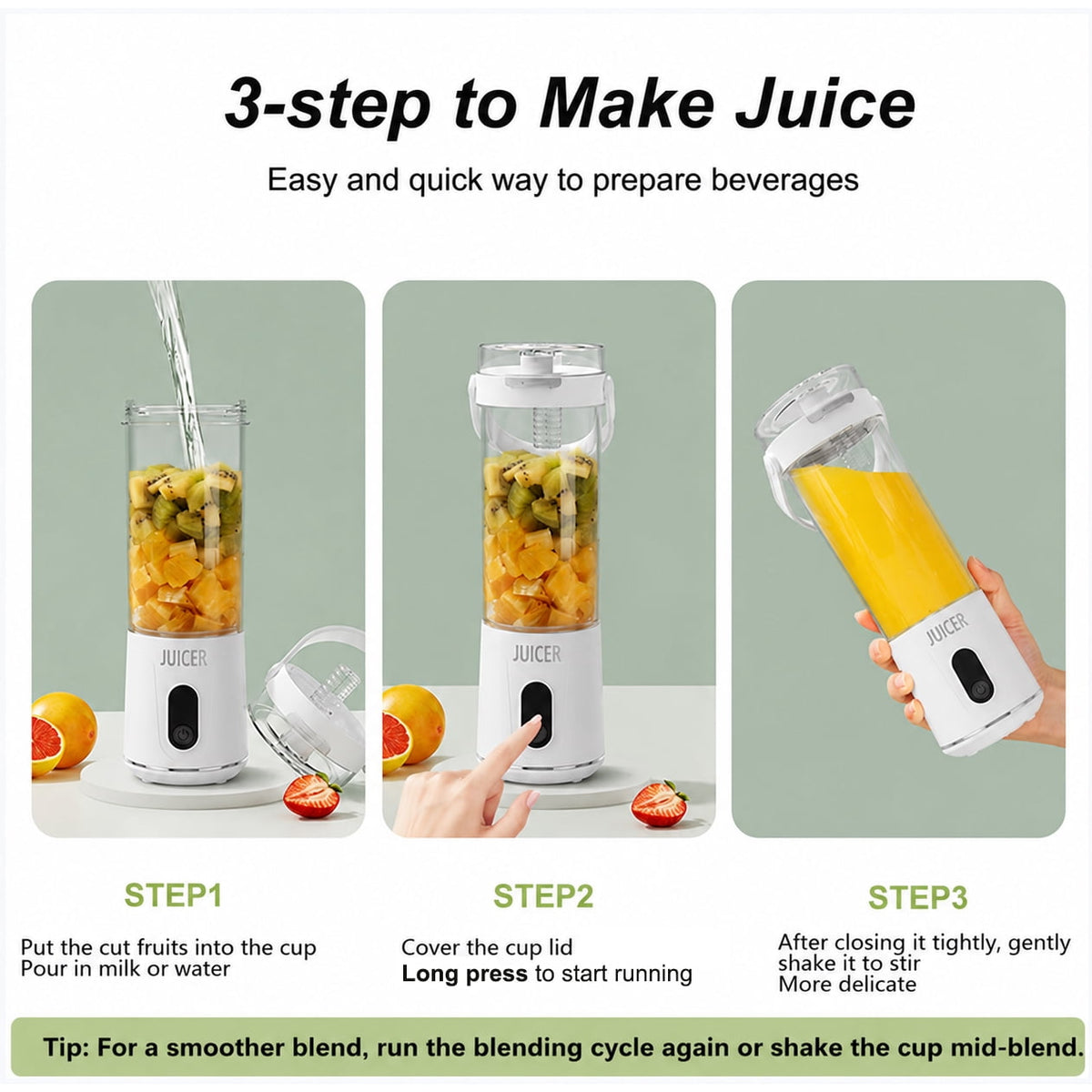 Portable Blender, 20 Oz Smoothie Blender USB Rechargeable Personal Blender for Kitchen with 12 Blades Direct-Drink Lid Cup Base