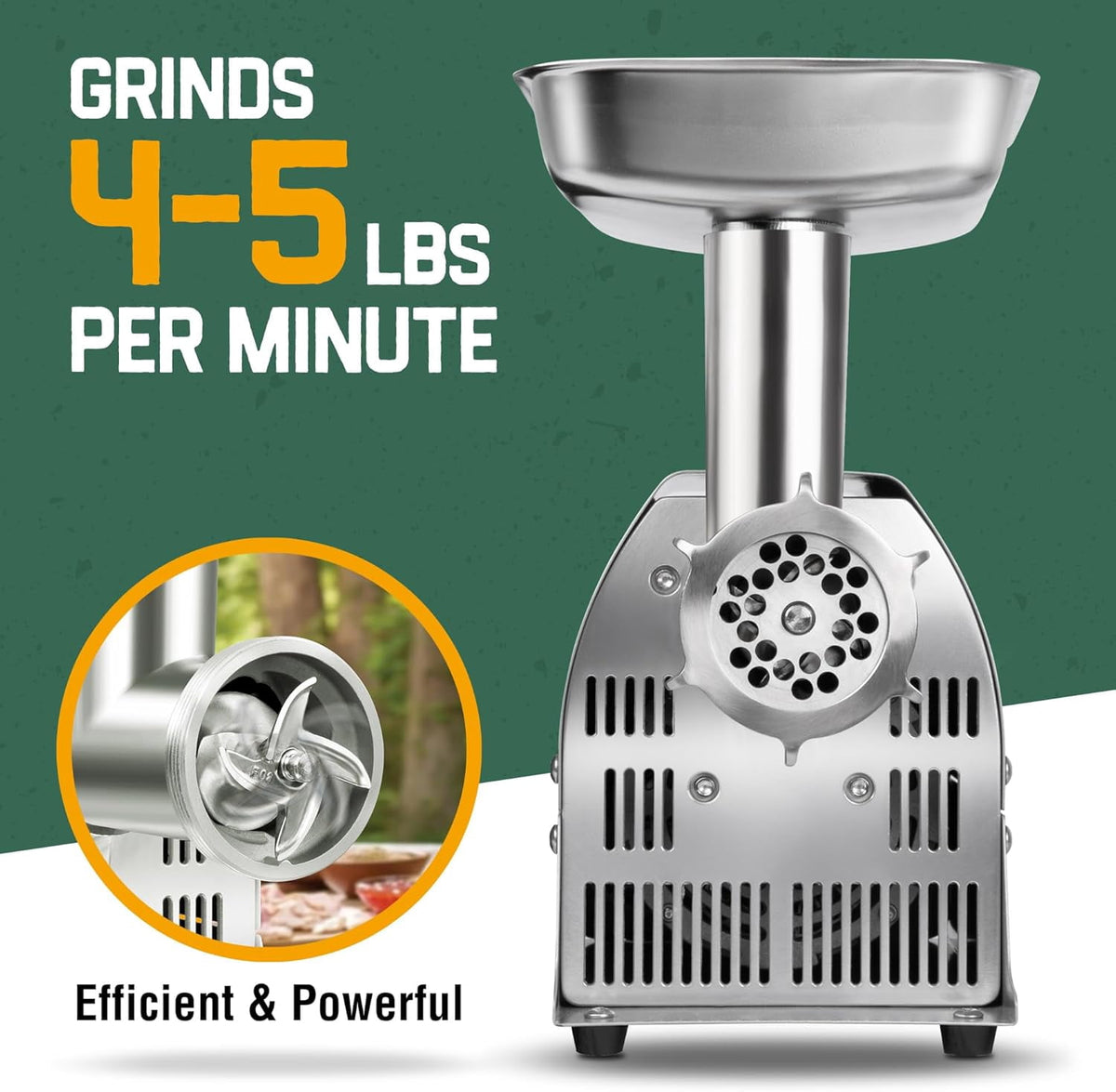 Valley Sportsman #8 Stainless Steel Meat Grinder, Powerful 575-Watt Motor Sausage Meat Grinder with Grinder Knife, Ideal for Regular Use, Sausage Making, Silver