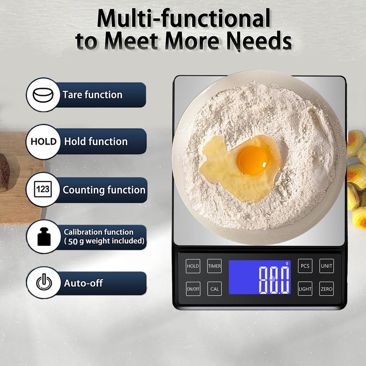 ZOWWKLLY Digital Food Kitchen Scale, Gram Scale 0.1g/0.001oz Accuracy,5kg/11lb Stainless Steel with 9 Units, Tare Function& LCD Display, USB Rechargeable & Battery Powered, Espresso, Baking, Cooking