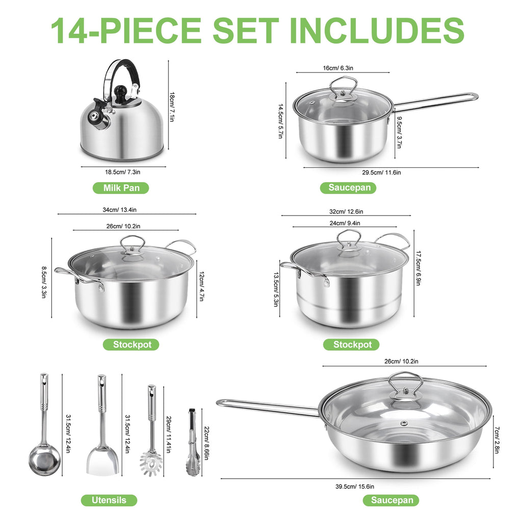 15 Piece Stainless Steel Cookware Set, Pots and Pans Set with Lids Non Toxic, Kitchen Induction Cookware with Utensil Sets For Oven & Dishwasher ,Heavy Premium Kitchen Cooking