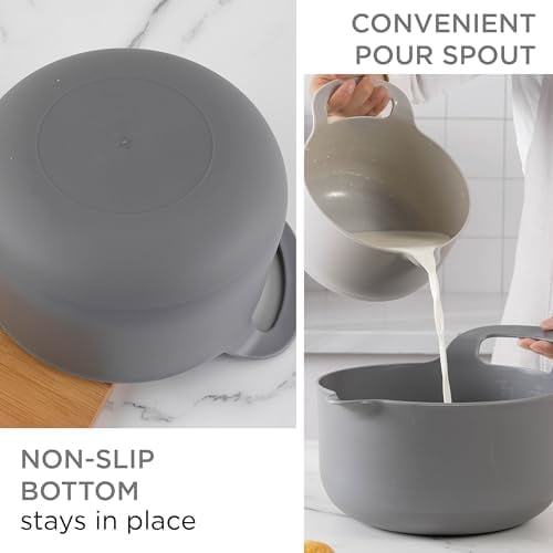 COOK WITH COLOR Mixing Bowls Set, 4-Piece Non-Slip Mixing Bowls with Pour Spouts & Handles, Black Speckled