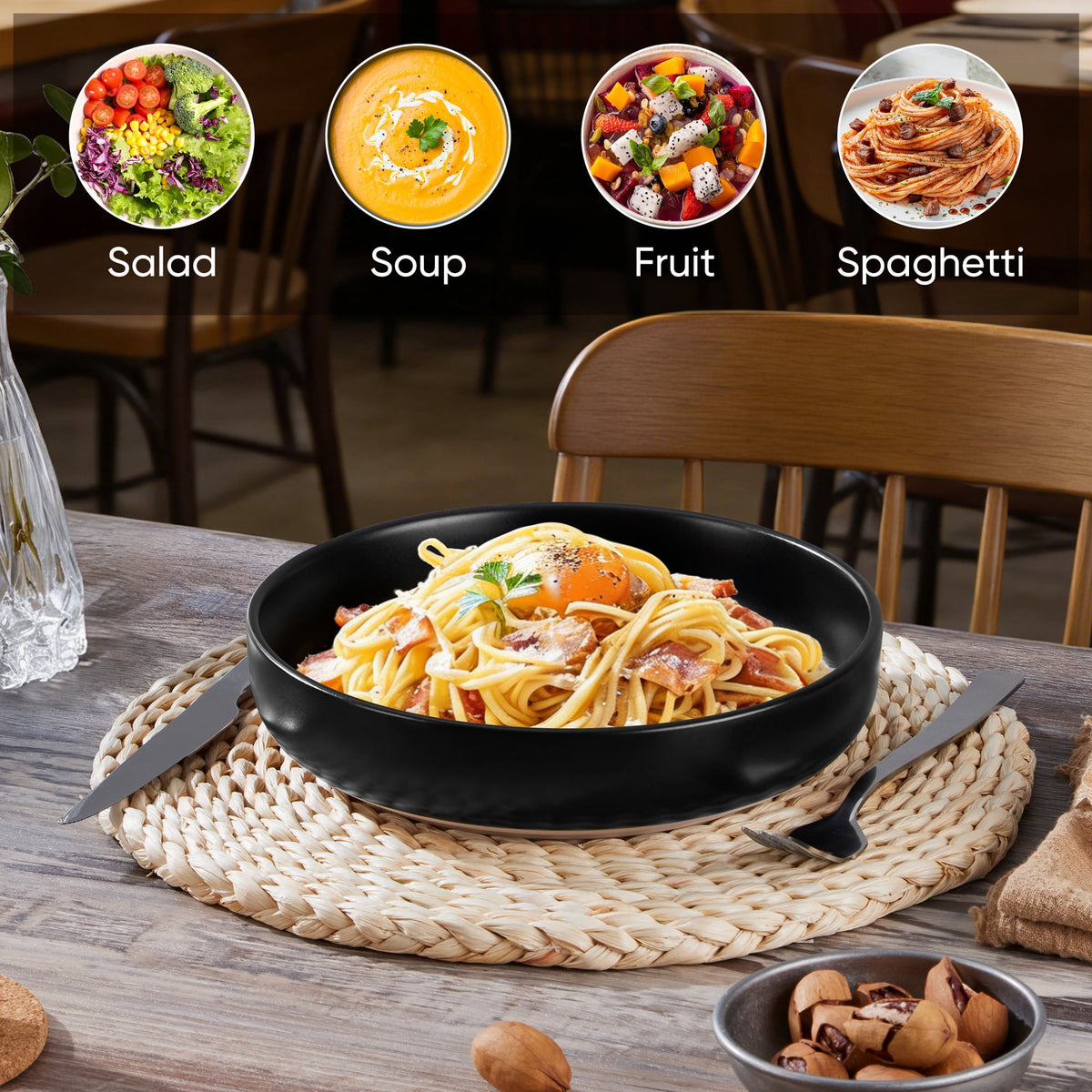 Vesteel Pasta Bowls Set of 6, 32oz Large Salad Bowl for Home Kitchen, Ceramic Serving Plates for Soup, Cereal, Fruits, Microwave & Dishwasher Safe, Speckled White