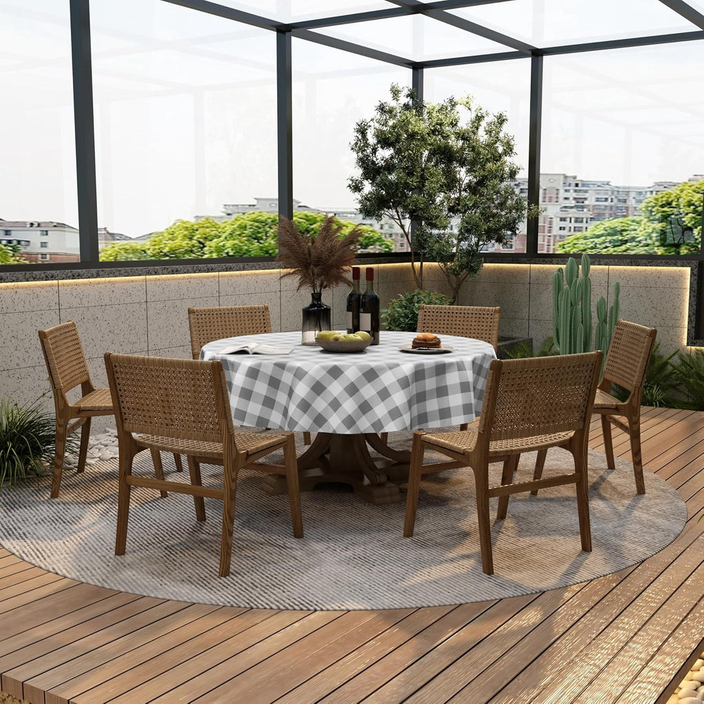 decorUhome Rectangle Tablecloth, Waterproof Vinyl Flannel Backed Table Cloth, Buffalo Wipeable Plastic Table Cover for Kitchen and Outdoor, Black and White, 60" x 84"