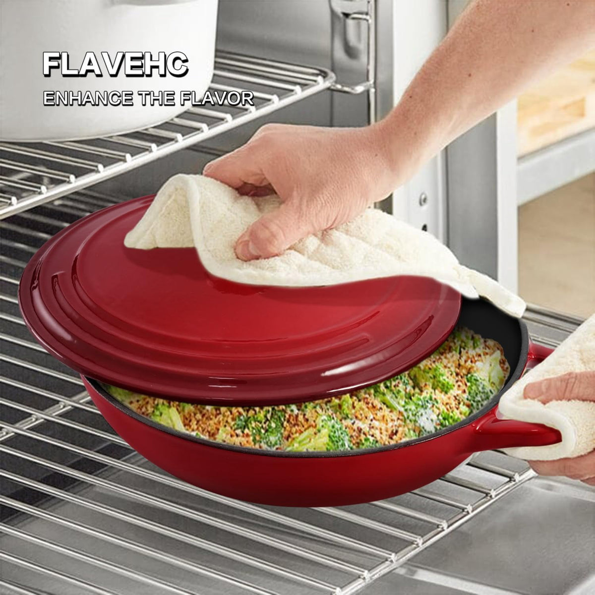 Flavehc Braiser Enameled Cast Iron Braiser 3 qt Braiser Pan with Lid Purple Shallow Cast Iron Casserole Braiser Pan with Handels
