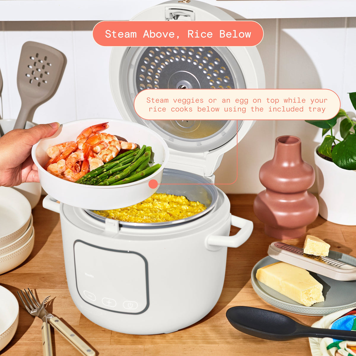 Beautiful 14-Cup Cooked, 6-Cups Uncooked Electric Rice and Grain Cooker, EverGood Ceramic Nonstick Coating, Thyme Green by Drew Barrymore