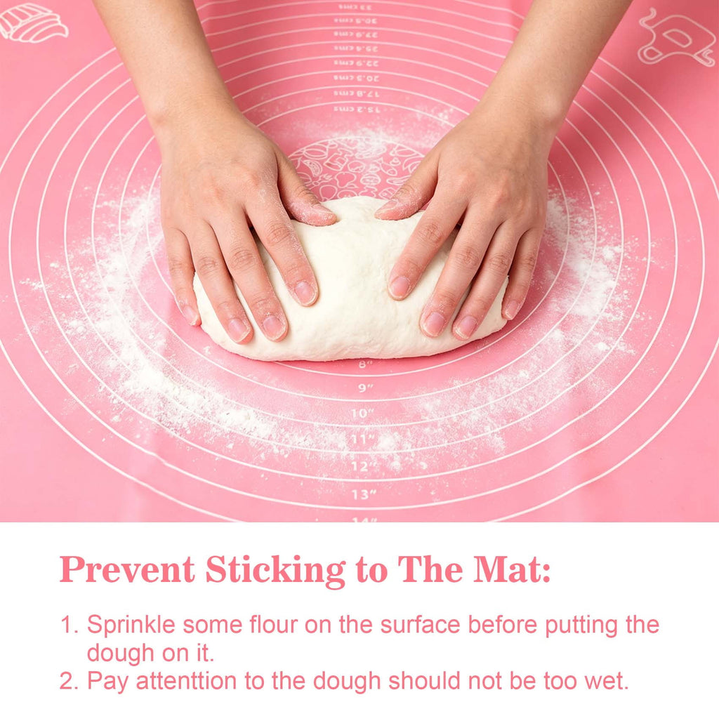 Large Pink Silicone Baking Mat, 25"x18" Non-Stick Pastry Mat with Measurements for Dough, Bread, Baking, Fondant