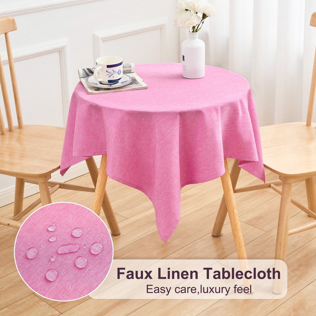 Inosoo Faux Linen Textured Rectangle Tablecloth - 60 x 84 inch Waterproof & Machine Washable Linen-Look Cloth Table Cover, White