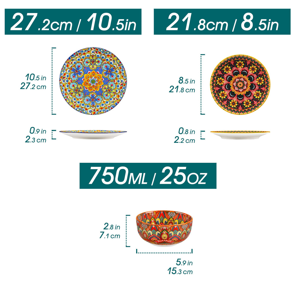 Vancasso Dinnerware Set, Porcelain Plates and Bowls Set for 4, 12 Pieces Ceramic Boho Dish Set for Kitchen, Dishwasher and Microwave Safe, Series LUMI