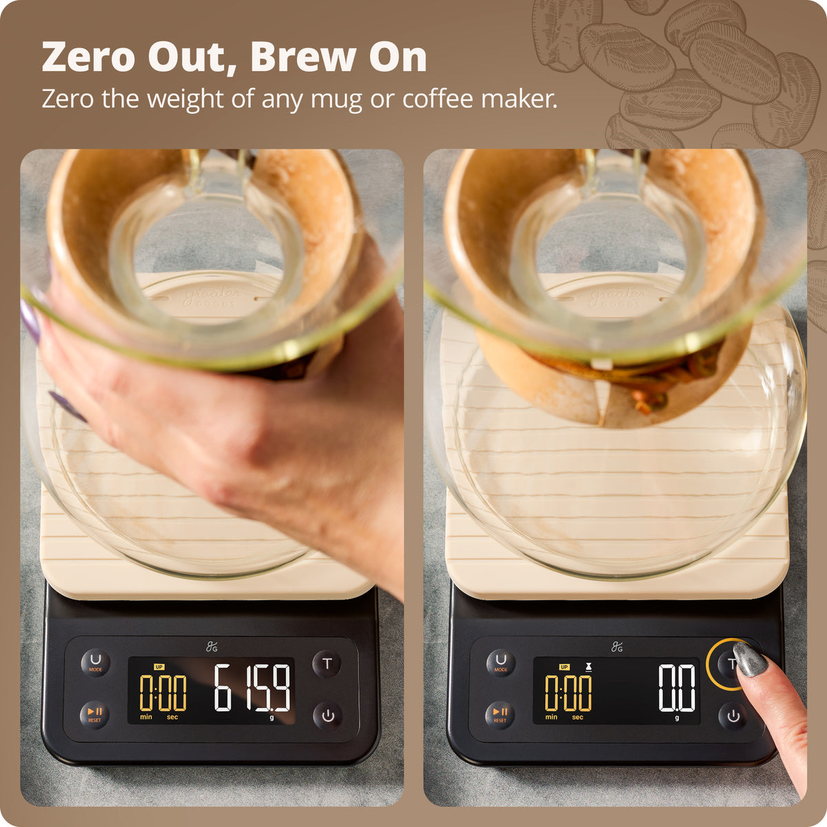 Greater Goods Coffee Scale with Timer, 0.1g Precision, 3kg Capacity, 6-Unit Digital Espresso & Pour-Over Scale, Silicone Waterproof Cover, Auto Shut-Off (Onyx Black)