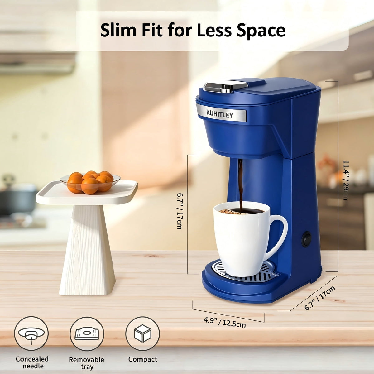 2 in 1 Single Serve Coffee Maker for K Cup Pods & Ground Coffee, Mini K Cup Coffee Machine with 6 to 14 oz Brew Sizes, Single Cup Coffee Brewer with One-Press Fast Brewing, Reusable Filters,Black