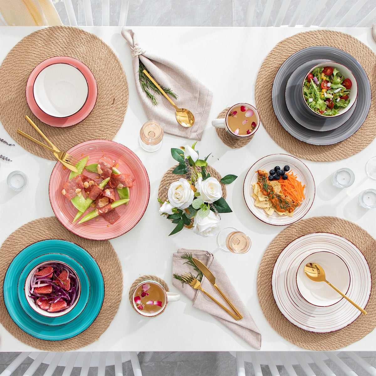 Vancasso 32 Pieces Dinnerware Sets for 8, Ceramic Plates and Bowls Sets, Scratch Resistant Dishes Set, Microwave & Dishwasher Safe, Colourful
