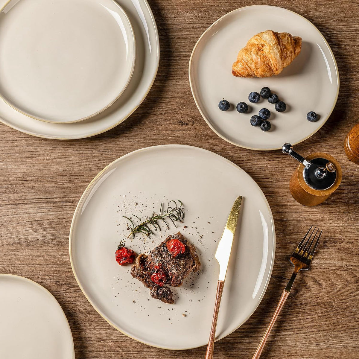 AmorArc Ceramic Dinnerware Sets,Handmade Reactive Glaze Stoneware Plates and Bowls Sets,Highly Chip and Crack Resistant | Dishwasher & Microwave Safe Dishes Set,Service for 4 Set(12pc),Reactive Glaze