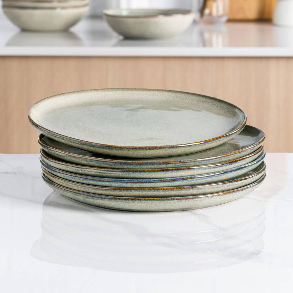 AmorArc Ceramic Dinnerware Sets,Handmade Reactive Glaze Stoneware Plates and Bowls Sets,Highly Chip and Crack Resistant | Dishwasher & Microwave Safe Dishes Set,Service for 4 Set(12pc),Reactive Glaze