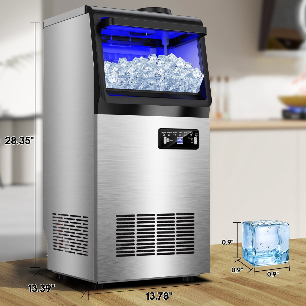 TITTLA Commercial Ice Maker 88Lbs/24H,Freestanding Built-in Ice Machine with 23 lbs Storage,5x9 Cubed Ice,Stainless Steel