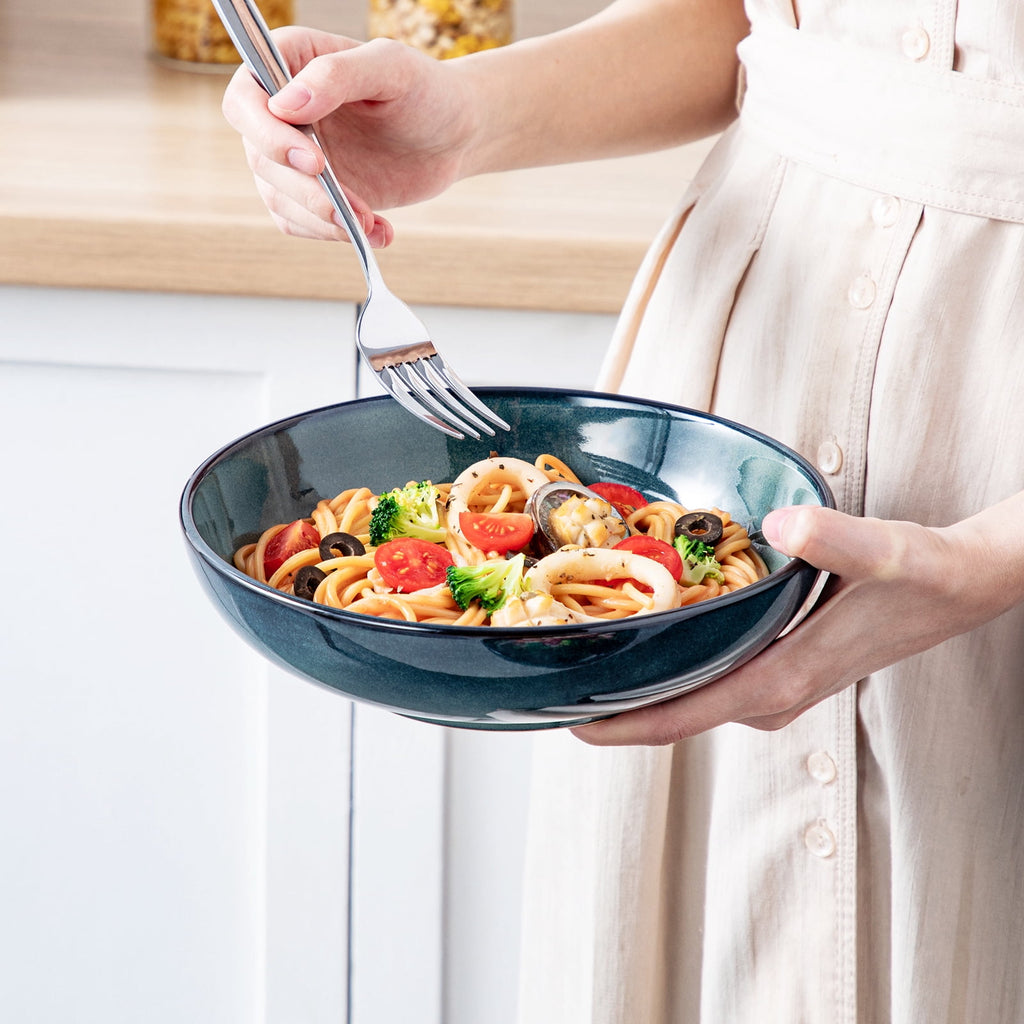 Malacasa Pasta Bowls Set of 6, 38 oz Procelain Salad Bowls, Large Serving Soup Bowls for Kitchen, Dishwasher & Microwave Safe, Green