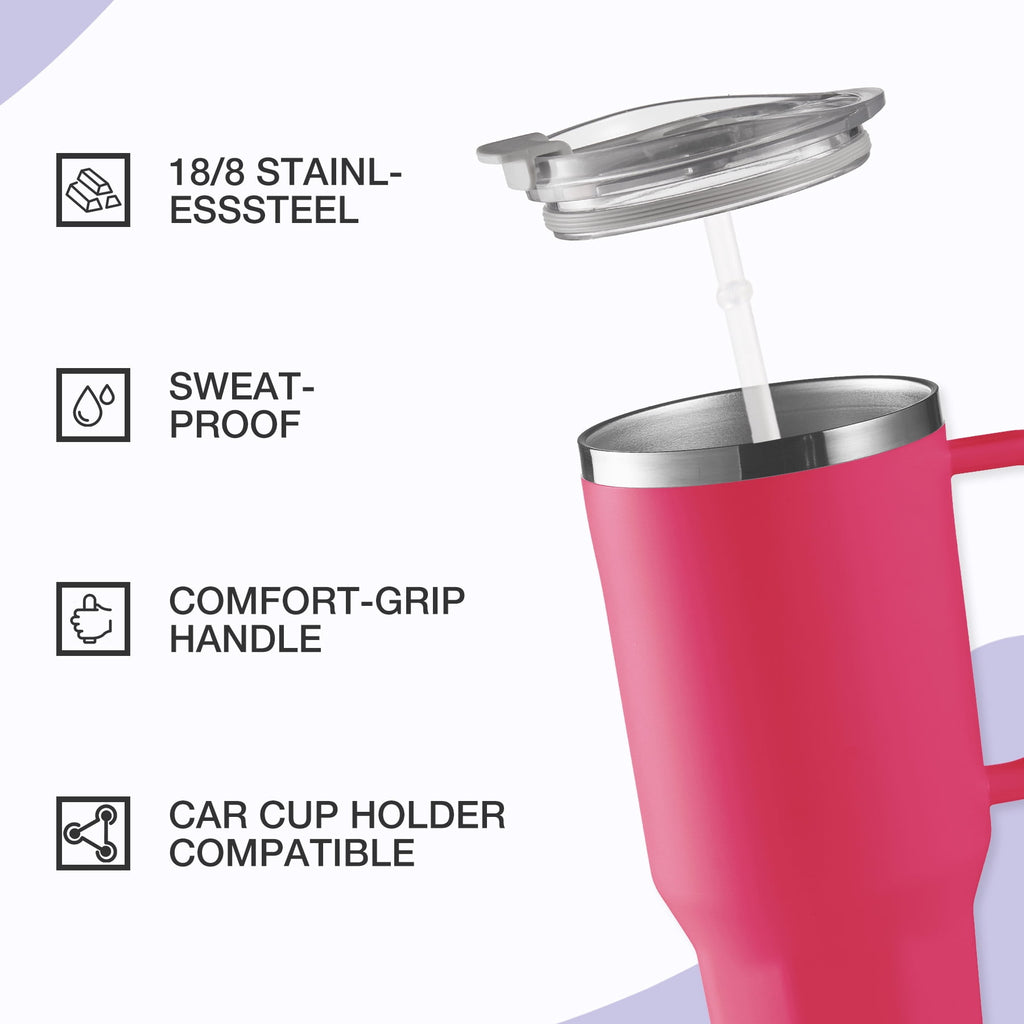 HONGBAKE 40 oz Tumbler with Handle and Straw Lid, Insulated Stainless Steel Tumbler, Travel Mug Fits Cup Holder, Dusty Lavender