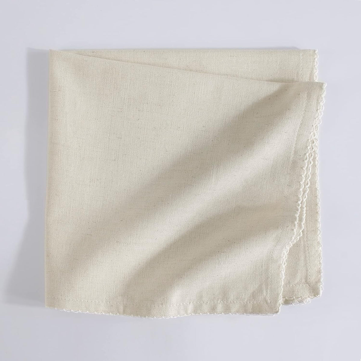 FINGERCRAFT Table Napkins, Cotton Cloth Napkin, Picot Edge, 20-inch, 12 Pack, Ivory