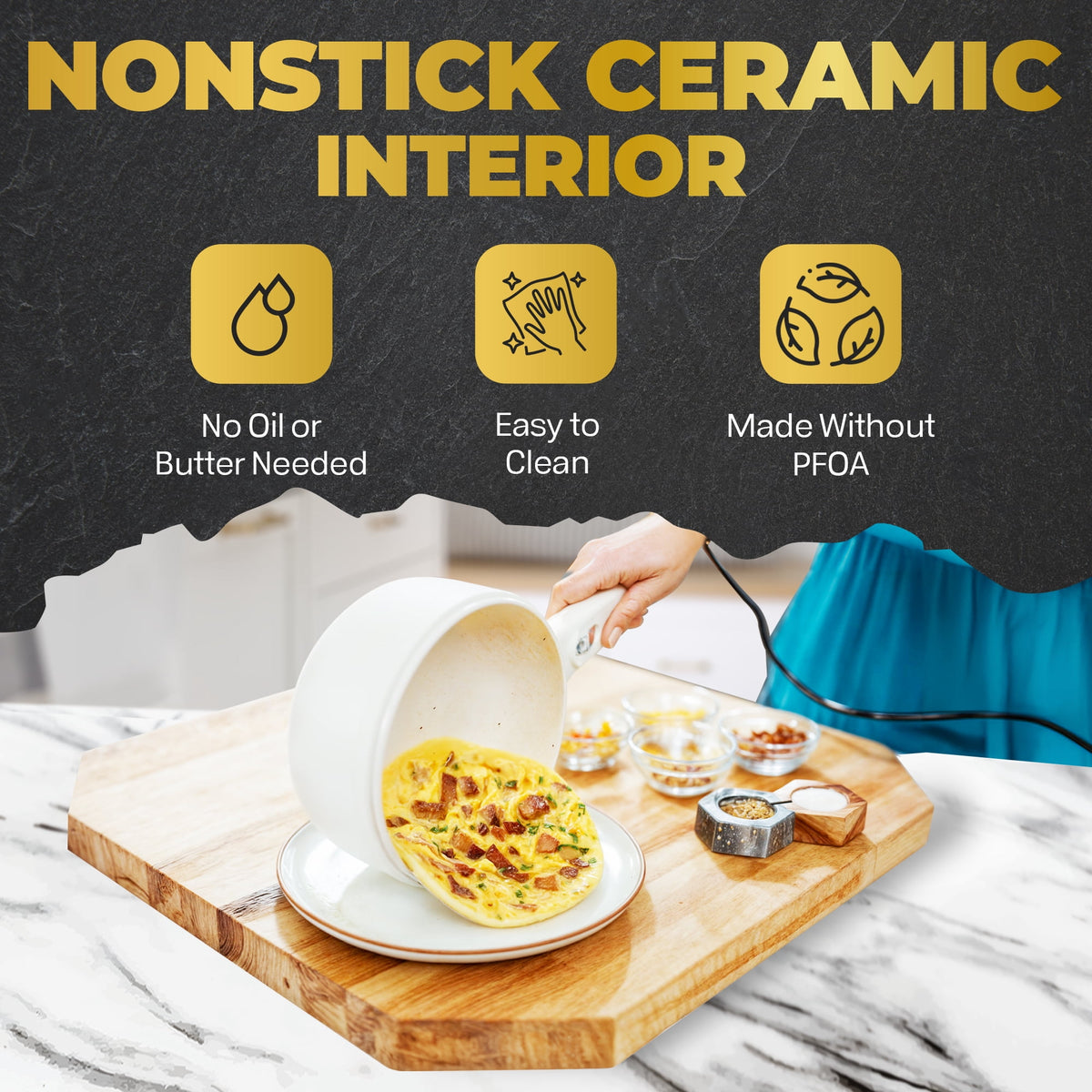 Ceramax Electric Hot Pot 1.5L Nonstick Ceramic Skillet Pan, Electric pot Mini Cooker with Lid, Hot Pot Electric Steamer for Frying Eggs Ramen, Electric Skillet, As Seen on TV