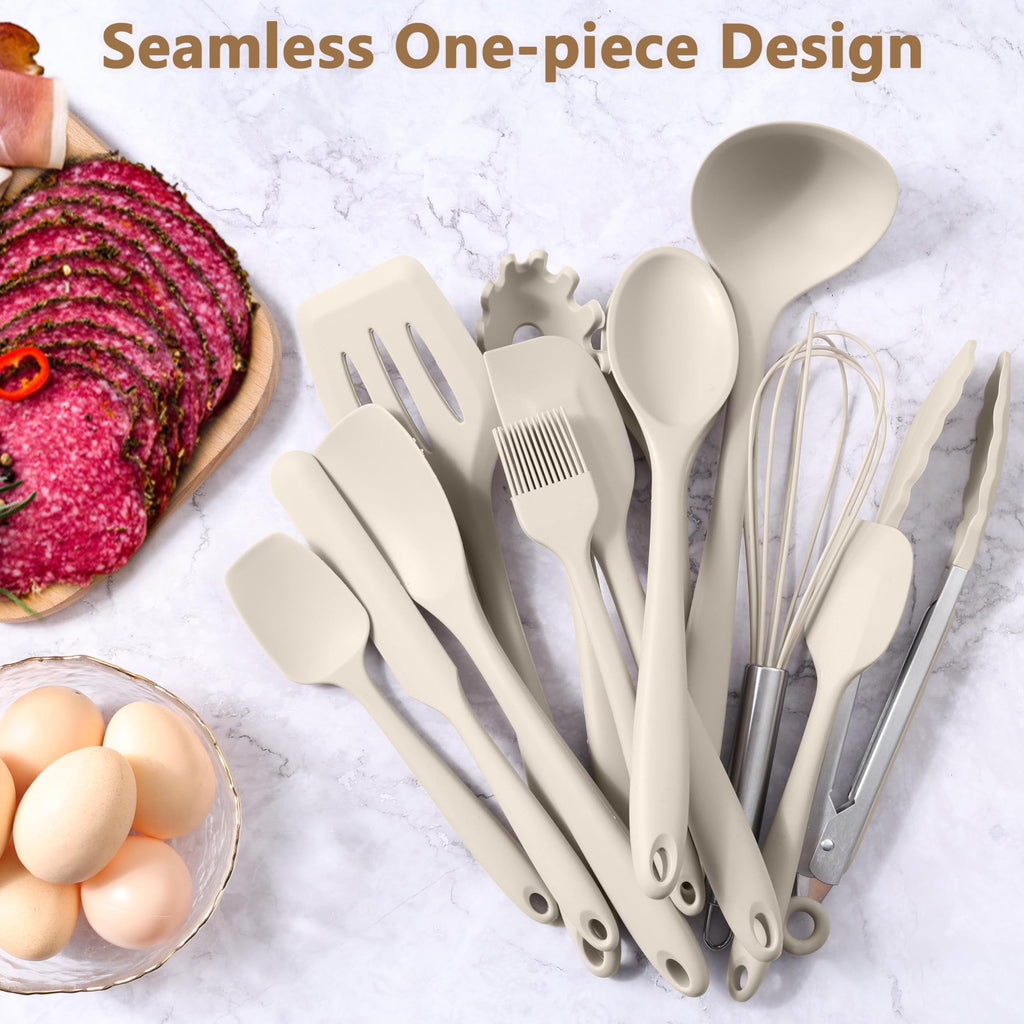 Walchoice 14 Pcs Cooking Utensils Set with Holder, Heat Resistant Silicone Kitchen Cookware Utensils Set, Kitchen Cooking Tools Includes Spatula Spoon Turner Whisk Tong, Dishwasher safe, Red