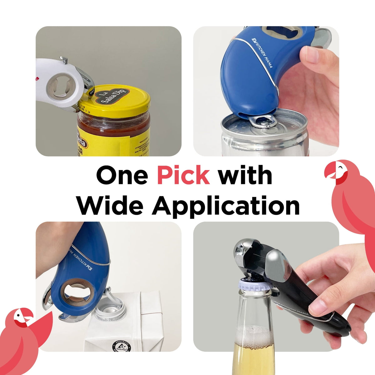Kitchen Mama Epic One Magnetic Multifunction Opener: Beer, Soda Can, Pull Tab, Jar Opener (Red)