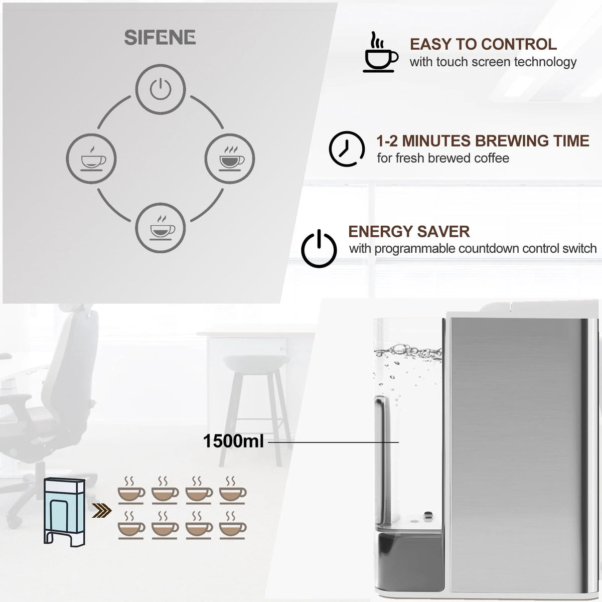 SIFENE 3-in-1 Single Serve Coffee Maker, Compatible with K Cup Capsules & Grounds, Tea Maker, 6-10 Oz Brew Sizes, 50 Oz Removable Reservoir, Fast Brew, Compact Design, 120V 1150W, Black
